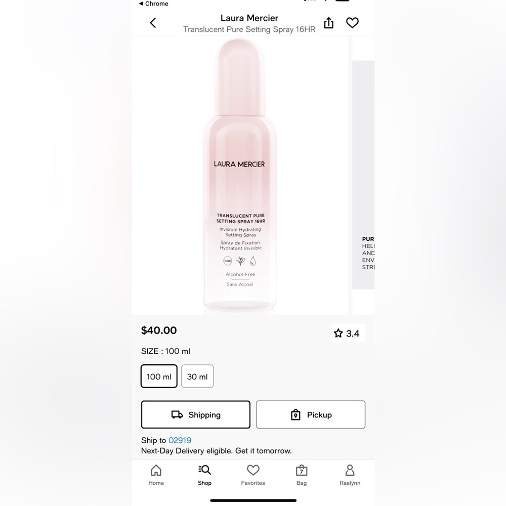 Translucent pure setting spray 16 hours